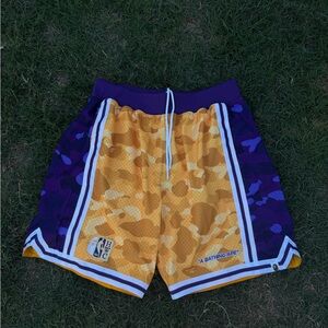 Mitchell & Ness Purple and Gold Camo Athletic Shorts